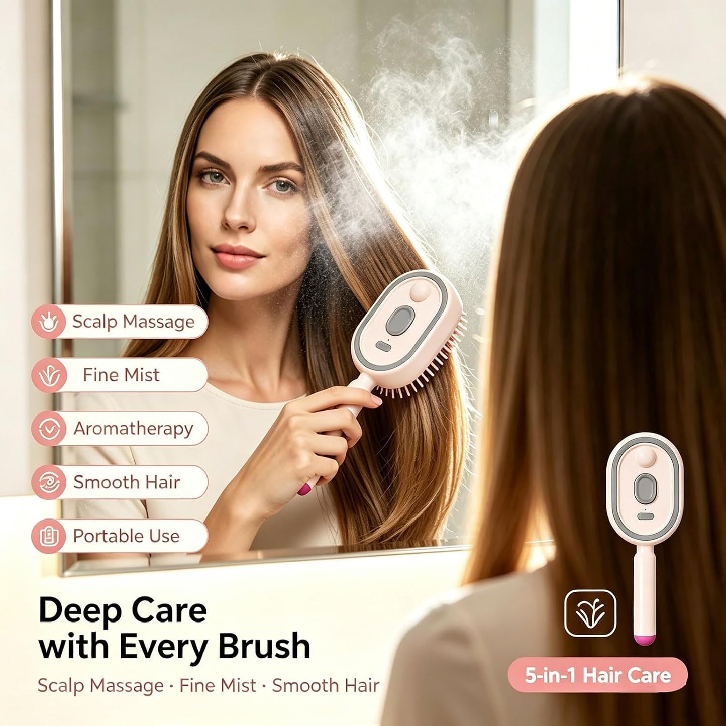 2026 New Electric Spray Air Cushion Massage Comb,5 in 1 Rechargeable Air Cushion Hair Brush, Anti-Frizz, Scalp Care & Hydration, Wet/Dry Use, Premium Hair Care Tool for Women