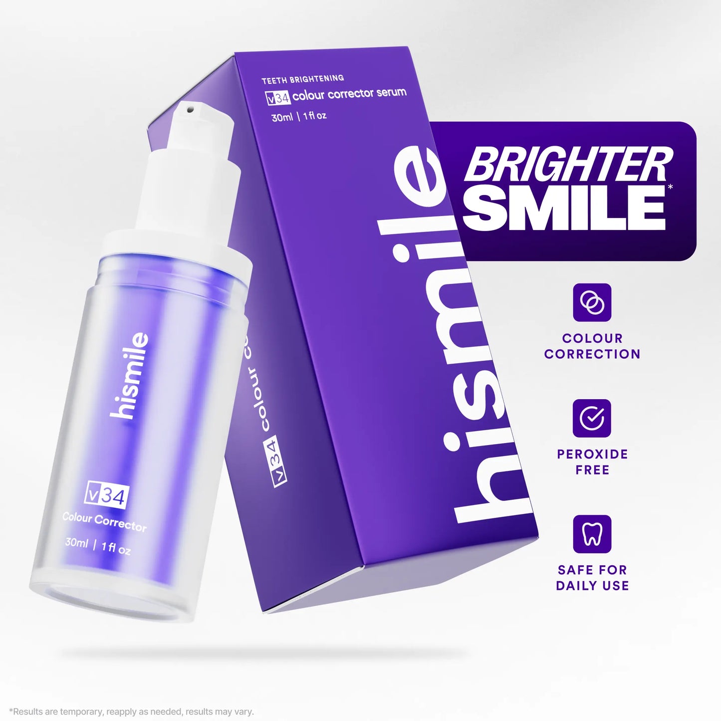 [Recommended by Kim Kardashian] Hismile V34 Colour Corrector - Tooth Stain Concealer, Temporary Brightening Booster, Purple Toothpaste, Colour Correcting