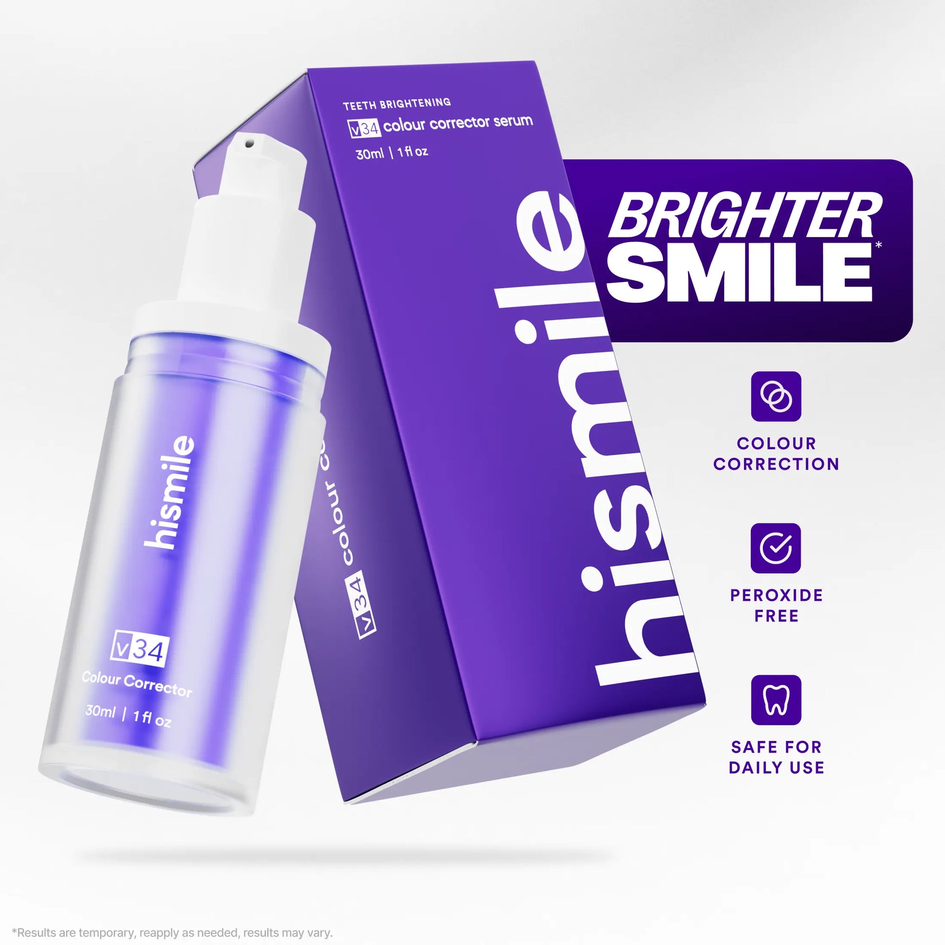 [Recommended by Kim Kardashian] Hismile V34 Colour Corrector - Tooth Stain Concealer, Temporary Brightening Booster, Purple Toothpaste, Colour Correcting