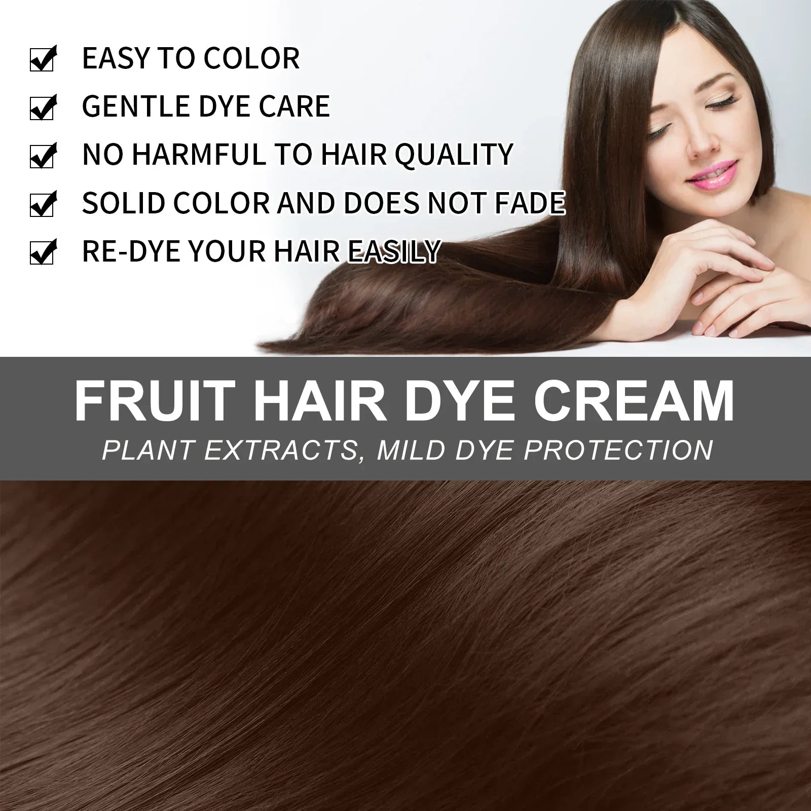 Natural Hair Dye Cream with Comb Long Lasting Cover White Gray Hair Cream Fruit Dye Permanent Color Cream 80Ml