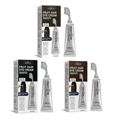 Natural Hair Dye Cream with Comb Long Lasting Cover White Gray Hair Cream Fruit Dye Permanent Color Cream 80Ml