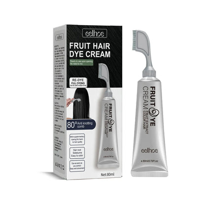 Natural Hair Dye Cream with Comb Long Lasting Cover White Gray Hair Cream Fruit Dye Permanent Color Cream 80Ml