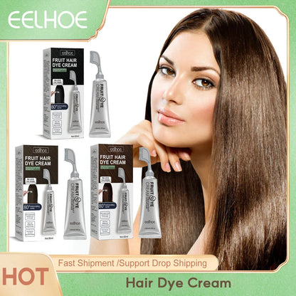 Natural Hair Dye Cream with Comb Long Lasting Cover White Gray Hair Cream Fruit Dye Permanent Color Cream 80Ml