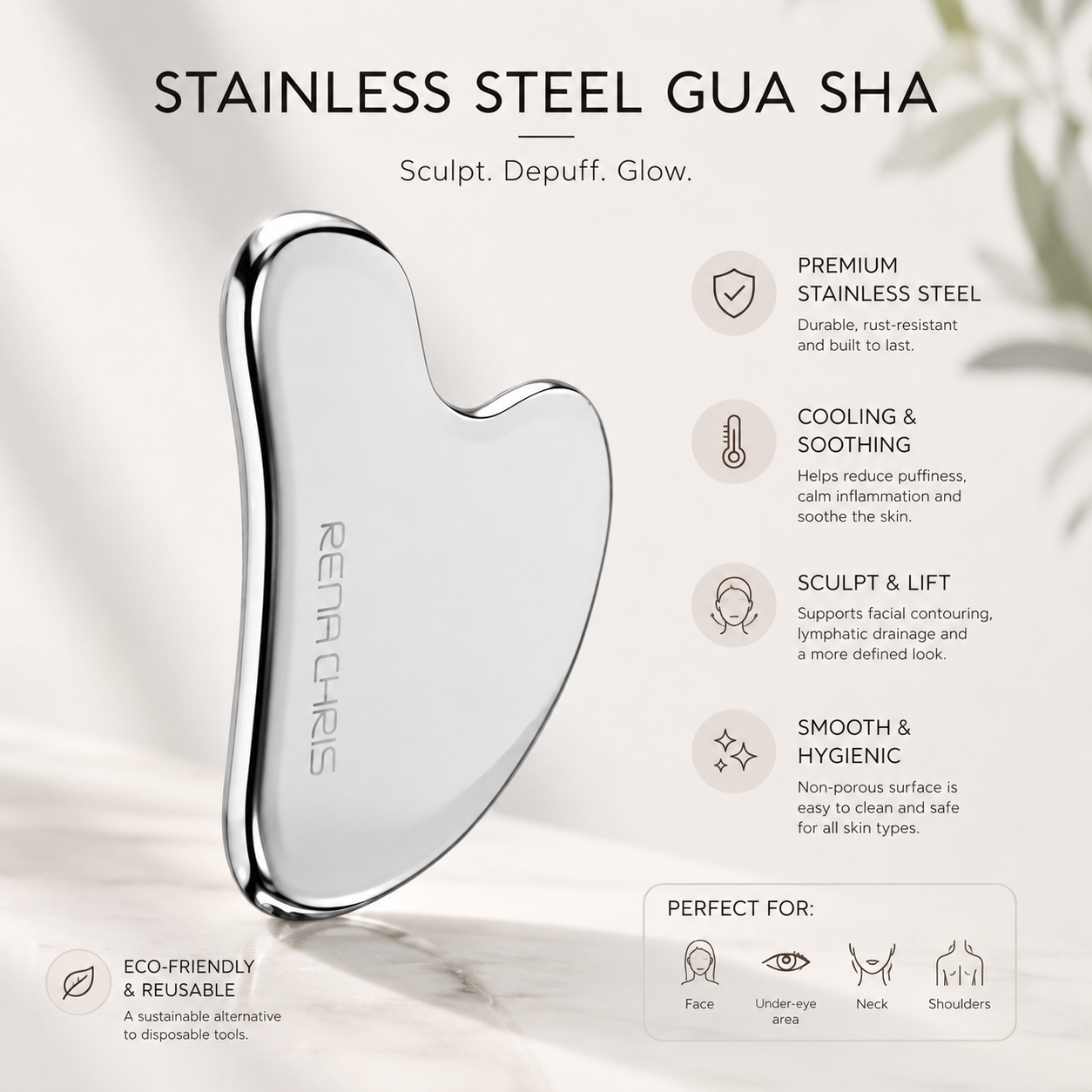 Brivaria™ SculptGua – Stainless Steel Gua Sha Facial Massage Tool
